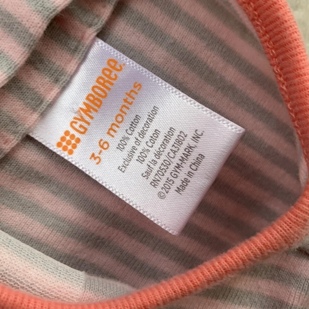 Gymboree 3-6M Striped Fox Onesie Bodysuit Gray& Pink EUC - Picture 6 of 7